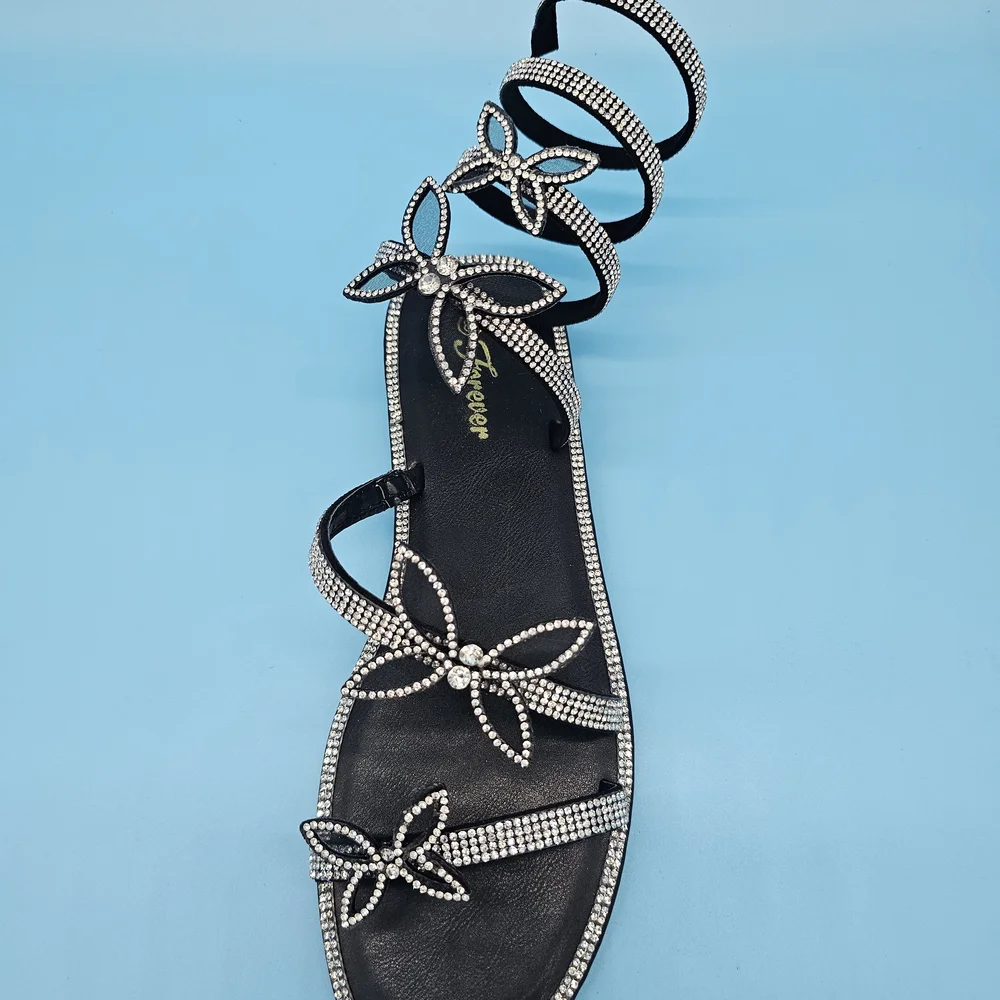 Elegant Black Rhinestone Sandals - Picture 5 of 7